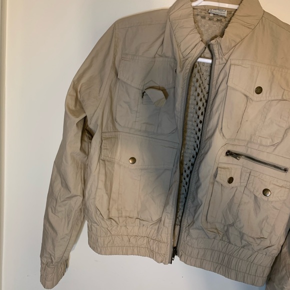 Vintage 725 Beige Bomber Utility Cropped Jacket Size Large - Picture 13 of 16